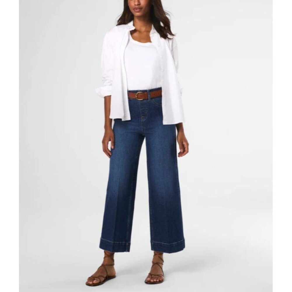 Spanx Cropped Wide-Leg Jeans High-Rise Authentic Blue Size M Stretch Womens NEW